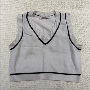 Cotton Candy White Sweater Vest with Black Trim